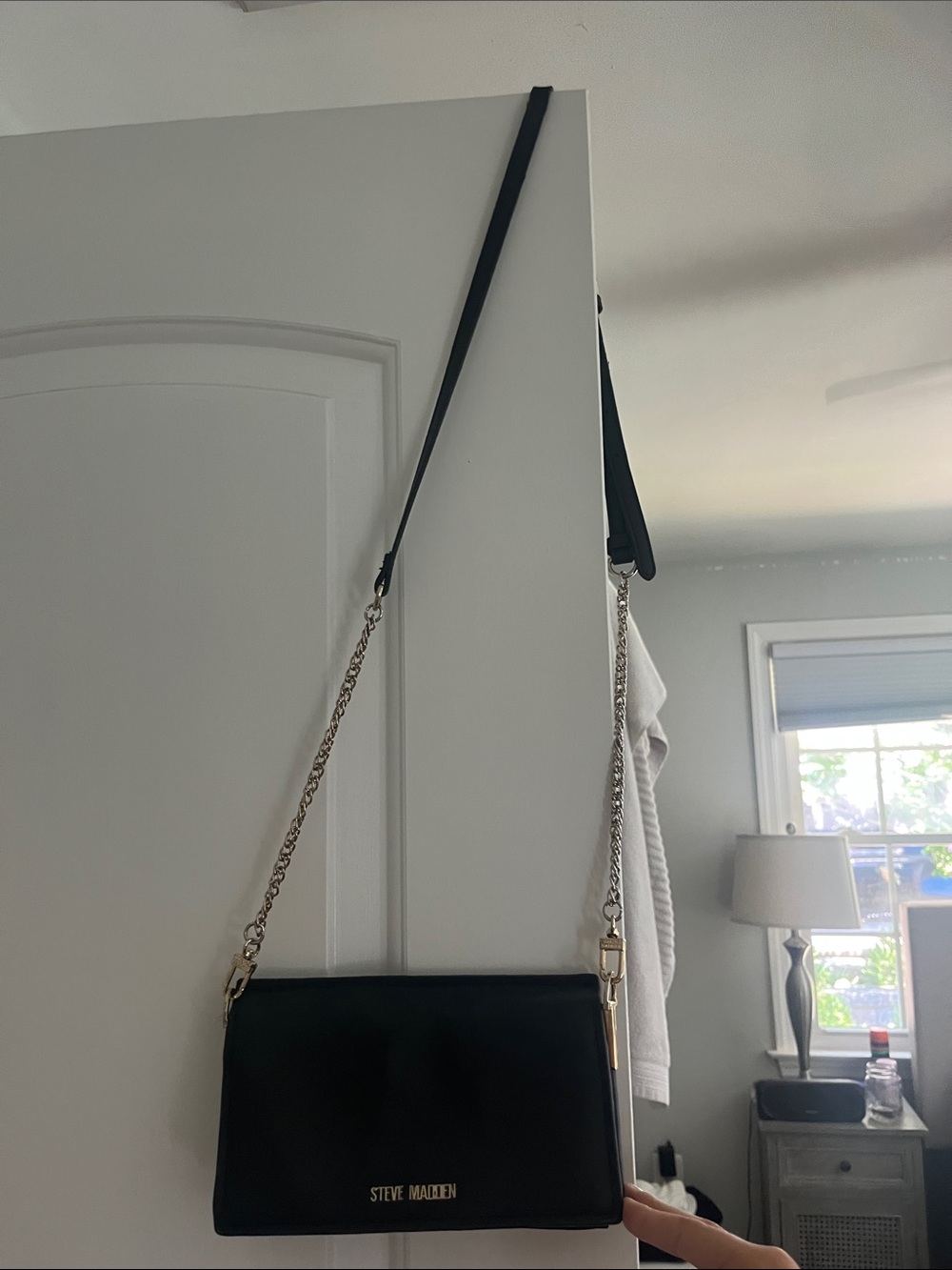 Steve Madden Black Crossbody with Gold Chain Detail